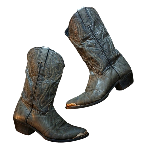 Vintage Texas Boot Co. Men's Gray Leather Cowboy Boots Silver Tip size 10 - Picture 1 of 16